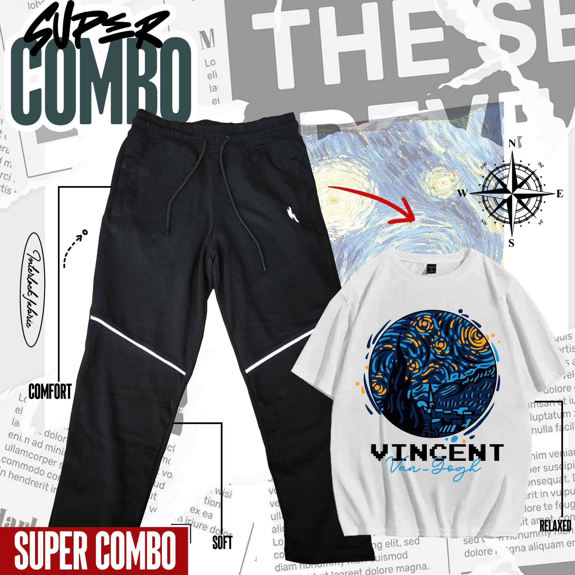 COMBO VINCENT (W) DROP T-SHIRT + INTERLOCK REGULAR FIT TROUSER